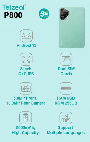 Telzeal P800 8" Android Tablet with Keyboard 5